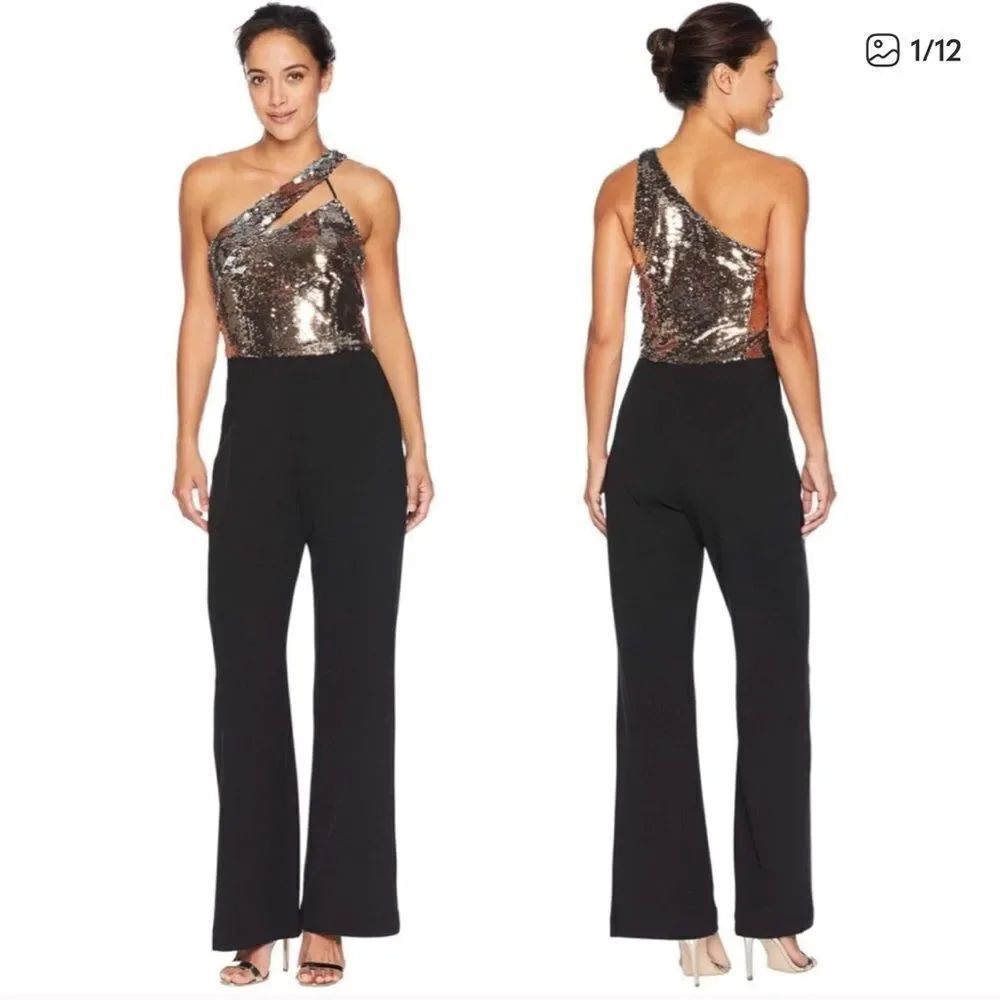 Alexia Admor One Shoulder Sequin Bodice JUMPSUIT